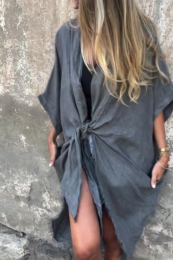 Solid Color Loose Knotted Casual Kimono-consonak