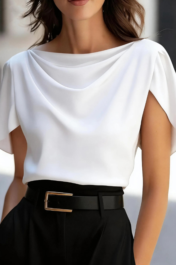 Solid Color Satin Drape Casual Loose Short-sleeved Top | Consonak