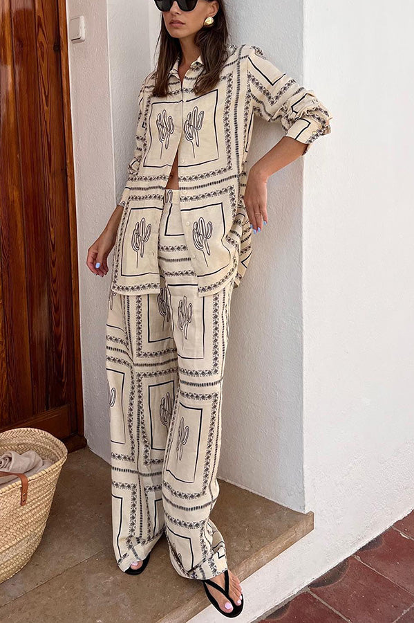 Bassett Linen Blend Elastic Waist Pocketed Wide Leg Pants-consonak