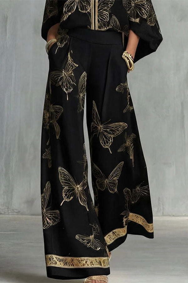 Flowy Butterfly Pattern Two-Piece Set-Consonak