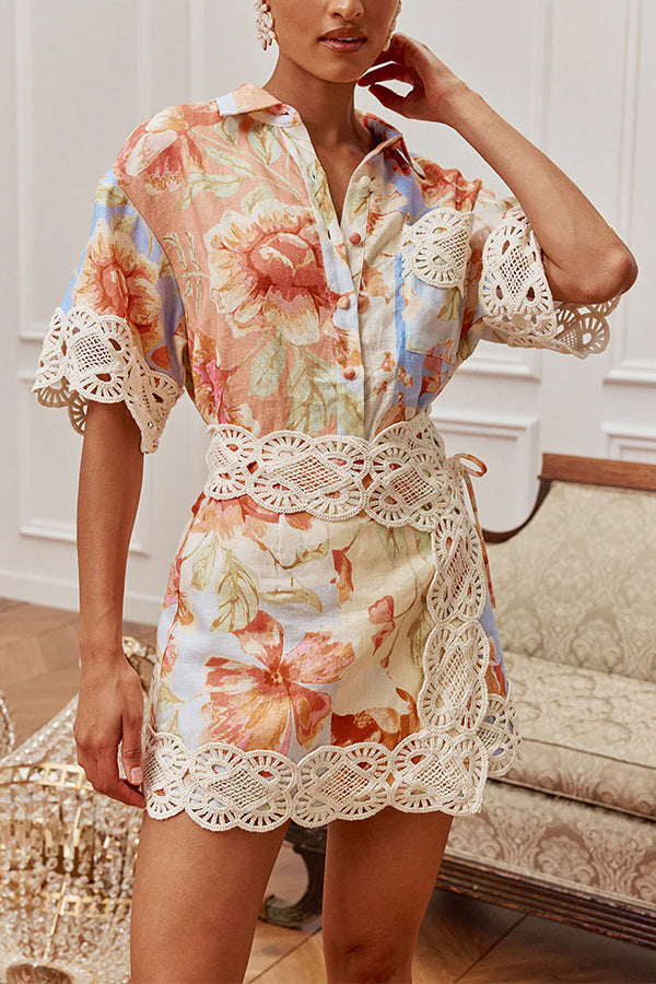 Amalfi Crochet Floral Linen Matching Set-Consonak