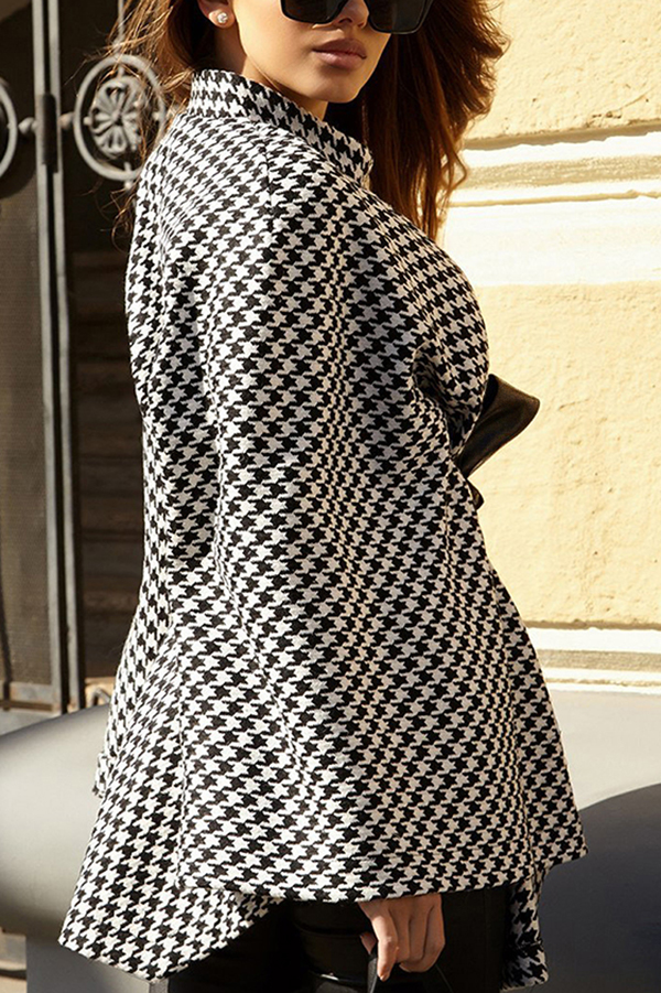 Stylish Houndstooth Loose Lace-up Cape-consonak