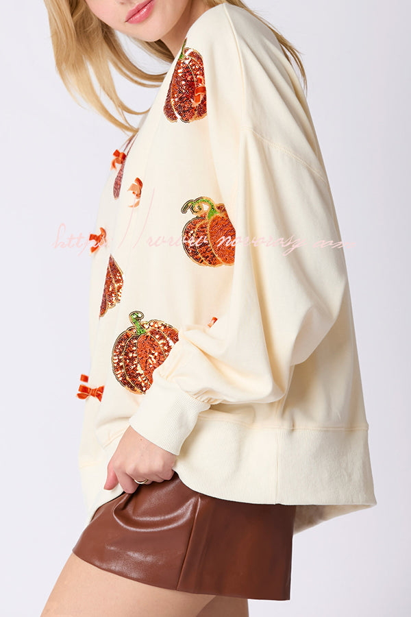 Halloween Colorful Pumpkin Embroidered Loose Casual Sweatshirt-consonak