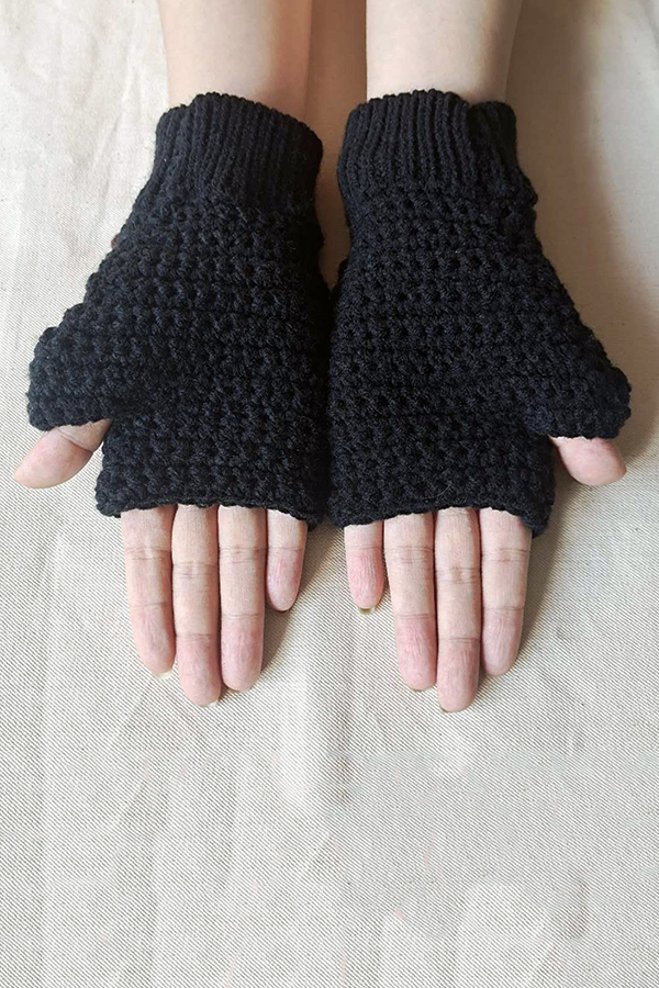 Knitted Sunflower Warm Half Finger Wool Gloves-consonak