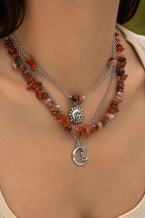 Ethnic Style Stacked Gravel Beaded Necklace-consonak