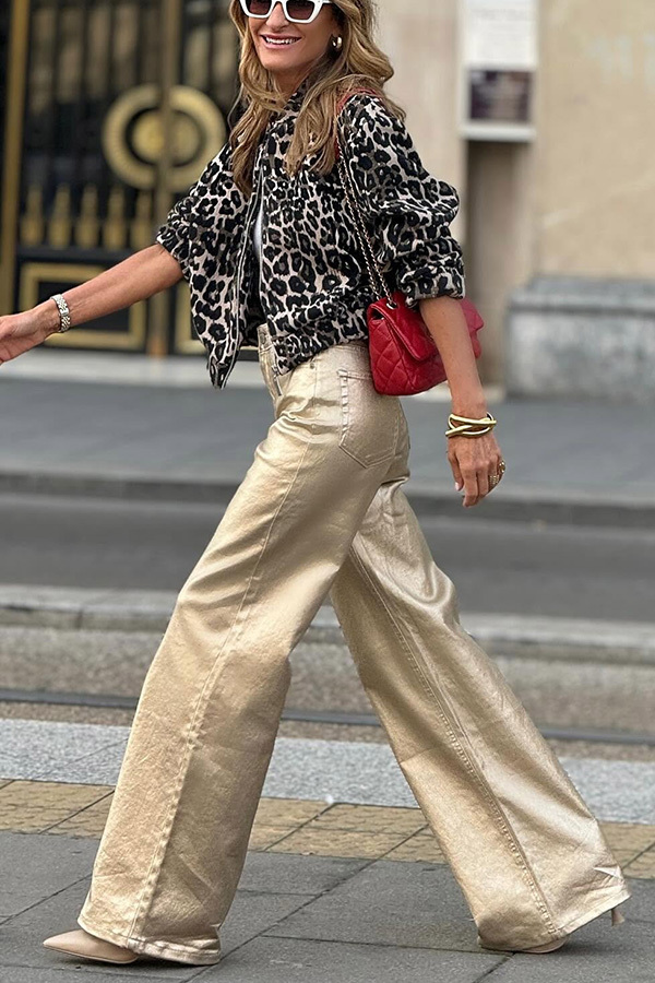 Dashing Darling Metallic Fabric High Waist Pocketed Wide Leg Pants-consonak