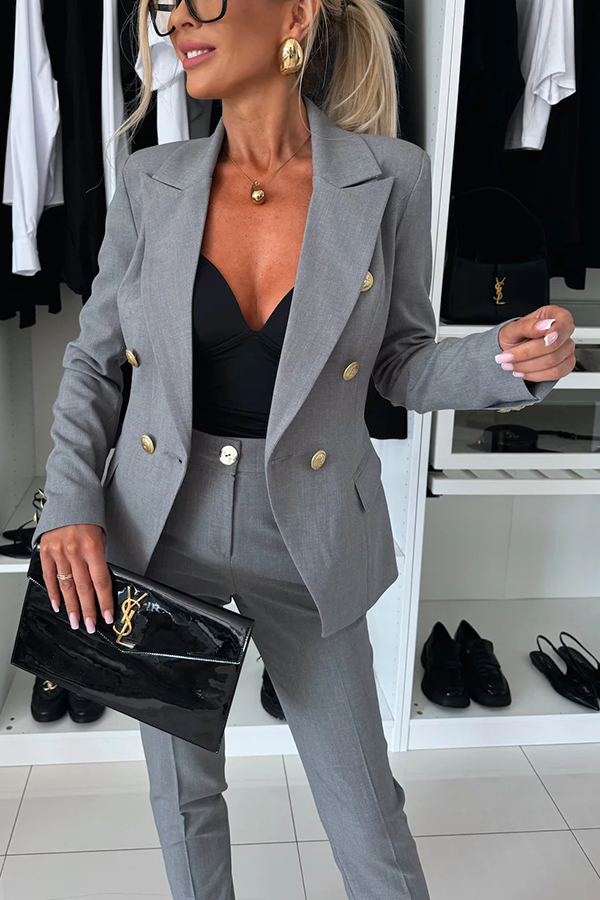 Feeling of Confidence Metal Button Long Sleeve Lapel Blazer-consonak