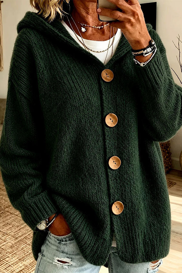 Warm Season Knit Four-button Long Sleeve Hooded Loose Cardigan-Consonak