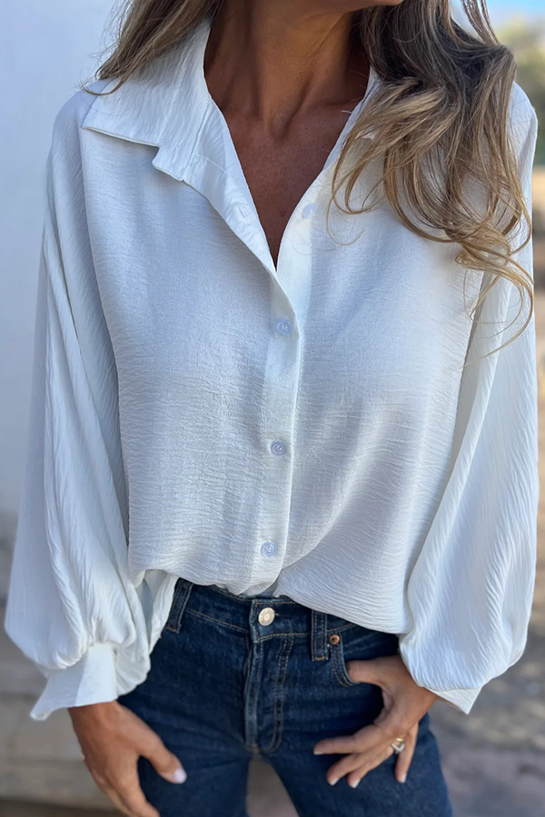 Solid Color Loose Batwing Sleeve Buttoned Casual Shirt-consonak