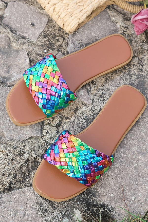 Fashionable Colorful Woven Beach Flat Sandals-consonak