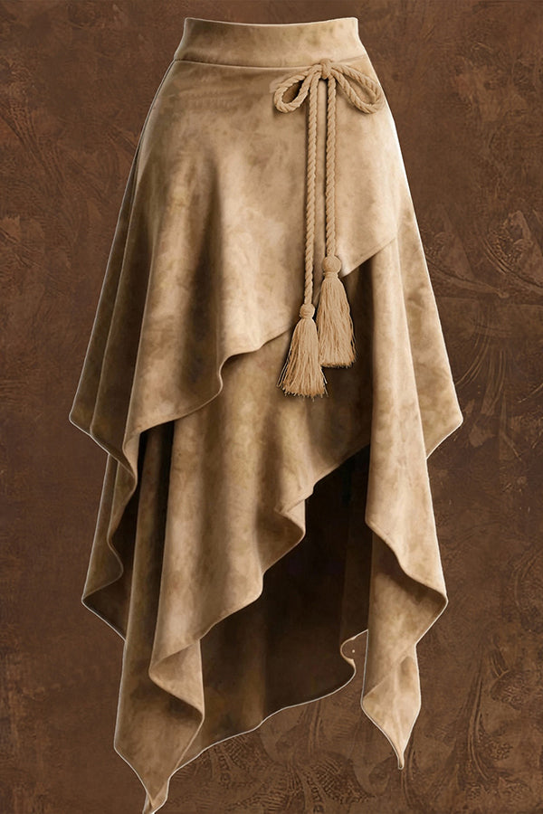 Fashionable Irregular Tie-up Tassel Embellishment Casual Midi Skirt-consonak