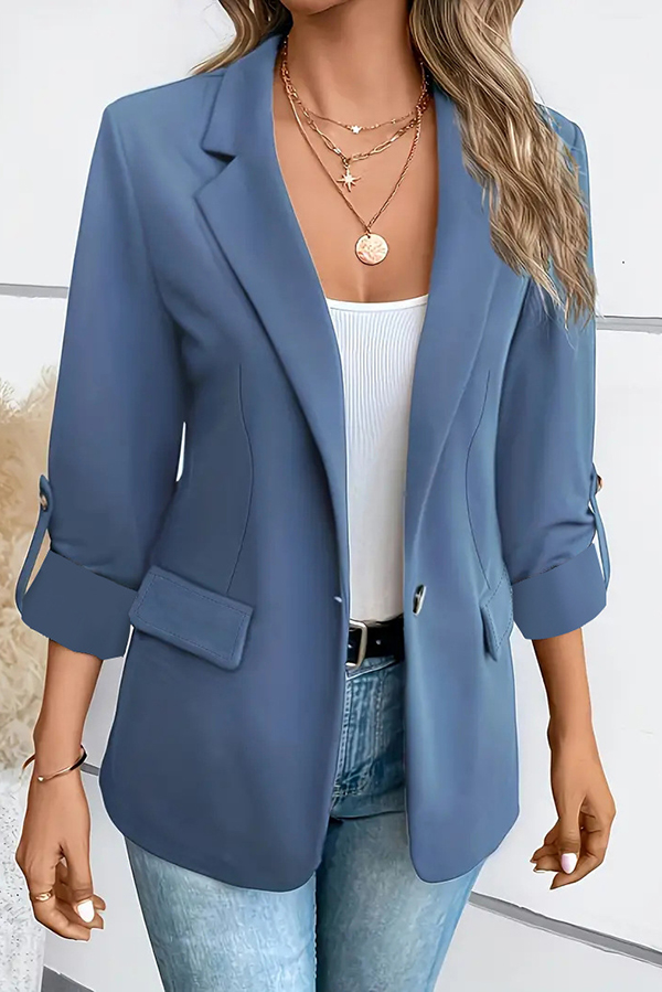 Solid Color Casual Long Sleeve Lapel Blazer-consonak