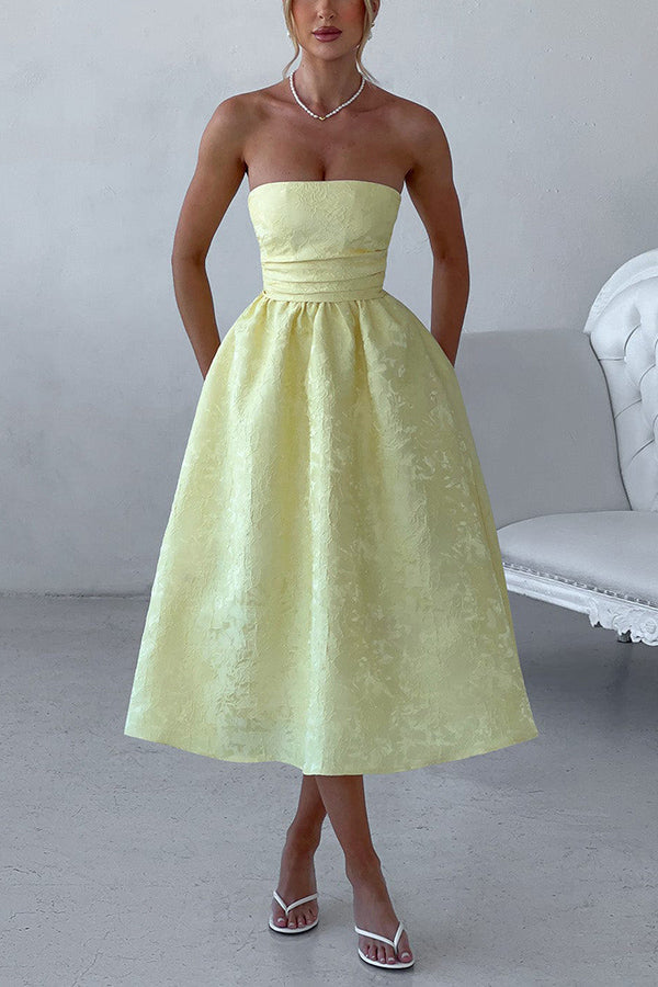 Jacquard Fabric Strapless Open Back Elegant Slim Midi Dress-consonak