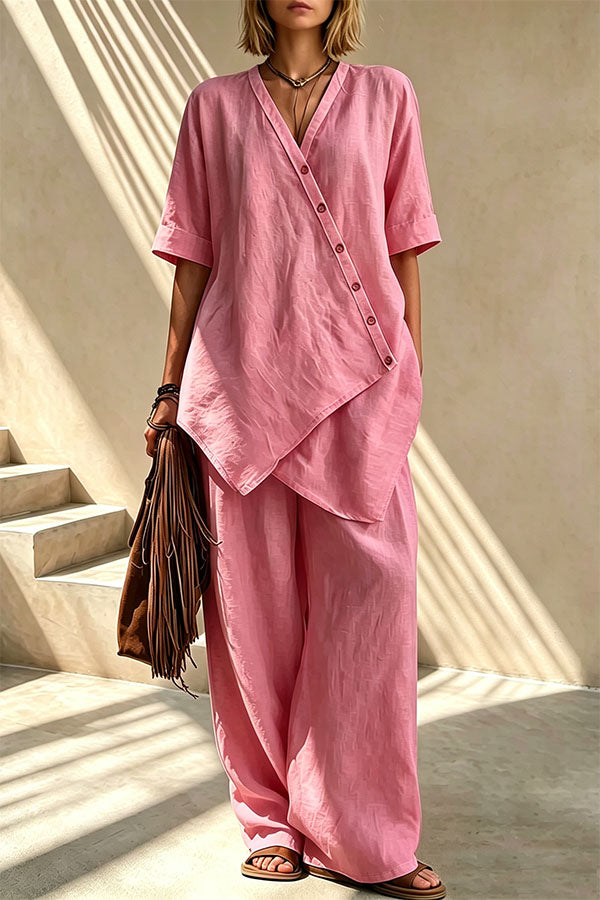 Tulum Asymmetric Linen Two-Piece Set-Consonak