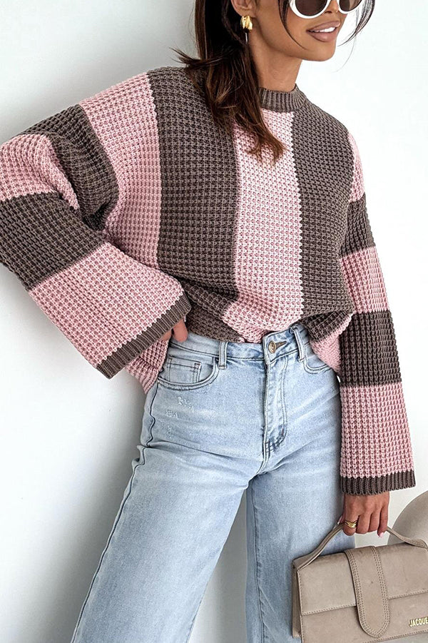 Fashionable Colorblock Loose Long-sleeved Casual Knitted Sweater-consonak