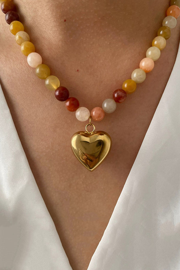 Multicolor Mixed Beaded Heart Pendant Necklace | Consonak