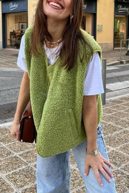 Stylish Polar Fleece Loose Single-breasted Sleeveless Vest Jacket-consonak