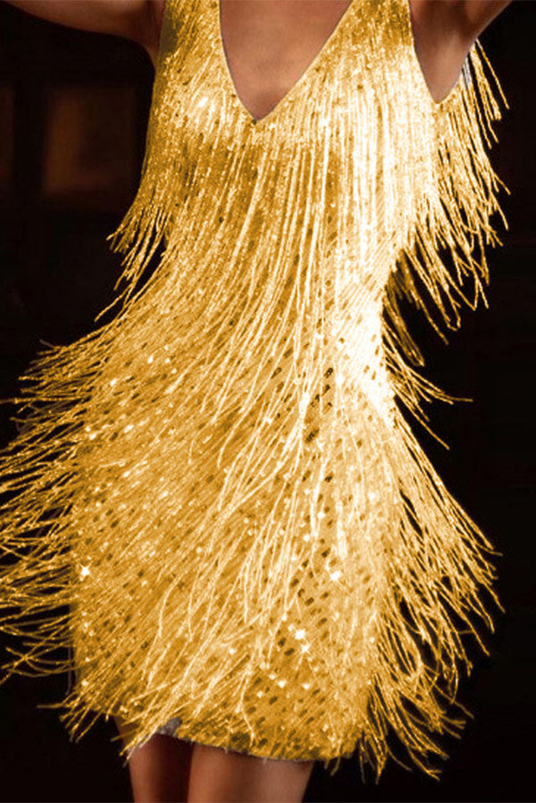 Deep V Sleeveless Fringed Midi Skirt-consonak