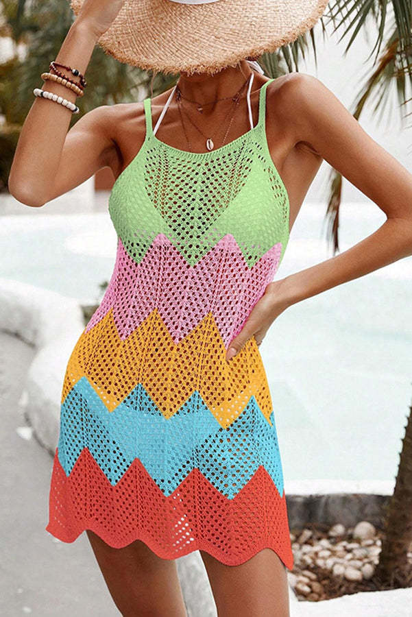 Covina Knit Corrugated Color Block Beach Mini Dress-consonak