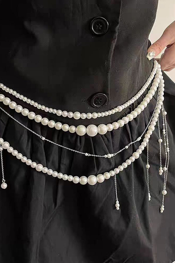 Exquisite Multi-layer Pearl Beaded Tassel Waist Necklace-consonak