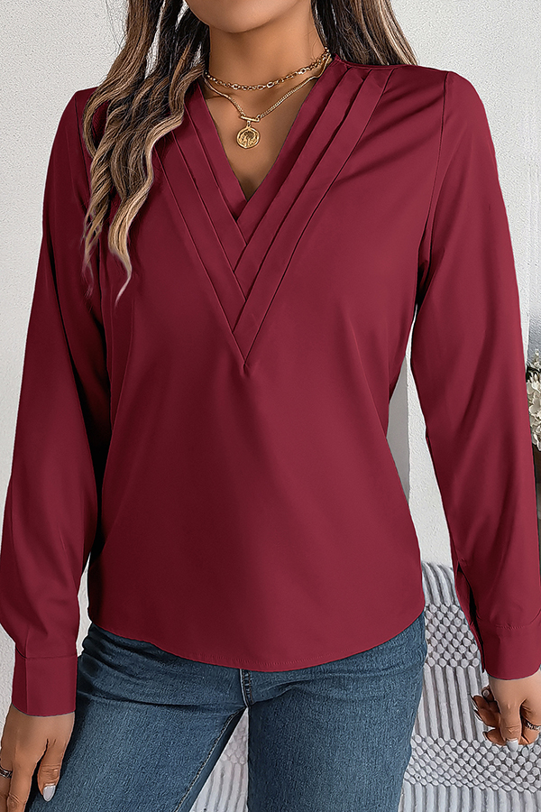 Elegant Layered V-neck Long-sleeved Casual Shirt | Consonak