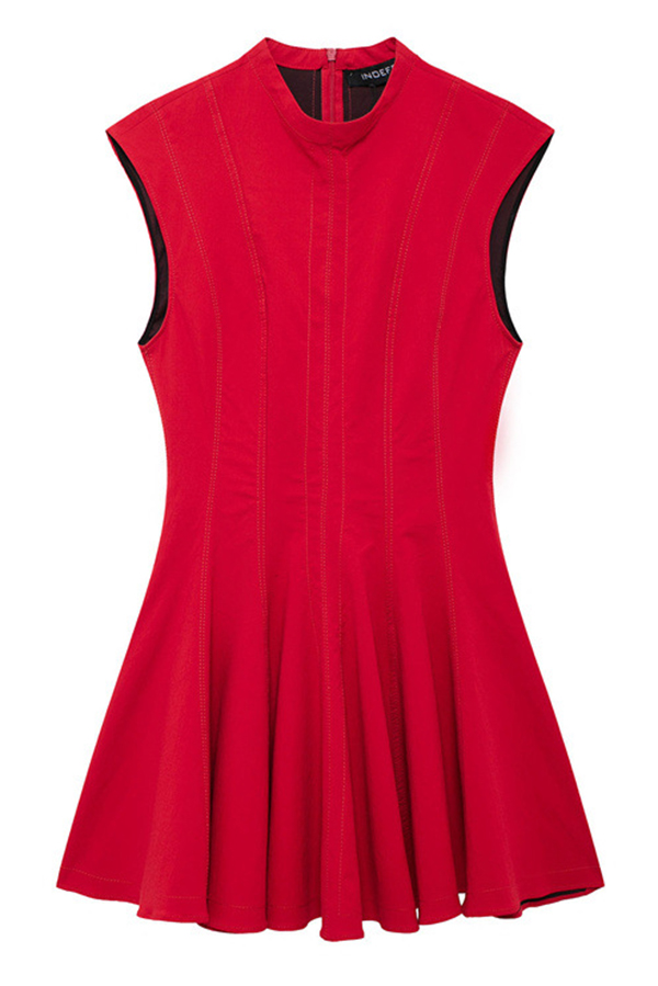 Solid Color Round Neck Sleeveless Waist Mini Dress-consonak