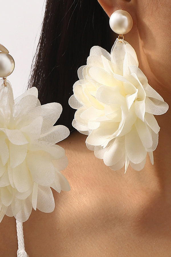 Fashion Holiday Fabric Floral Pearl Earrings-consonak