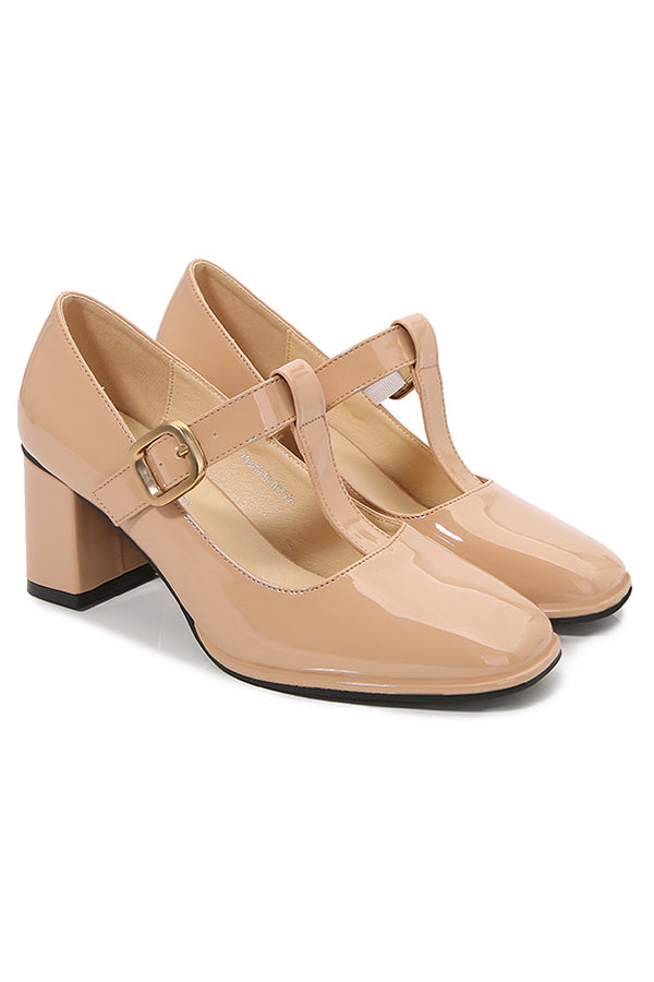 Square Toe Mary Jane Block Heel Retro High Heels-consonak