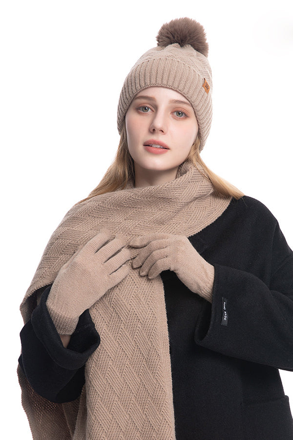 Autumn and Winter Warm Hat Scarf Gloves Three-piece Set | Consonak