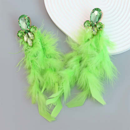 Alloy Inlaid Floral Tassel Bohemian Long Feather Earrings-consonak