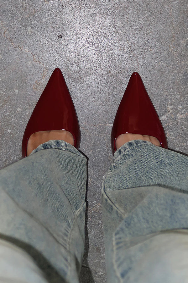 Patent Leather Pointed Toe Hollow Back High Heels-consonak