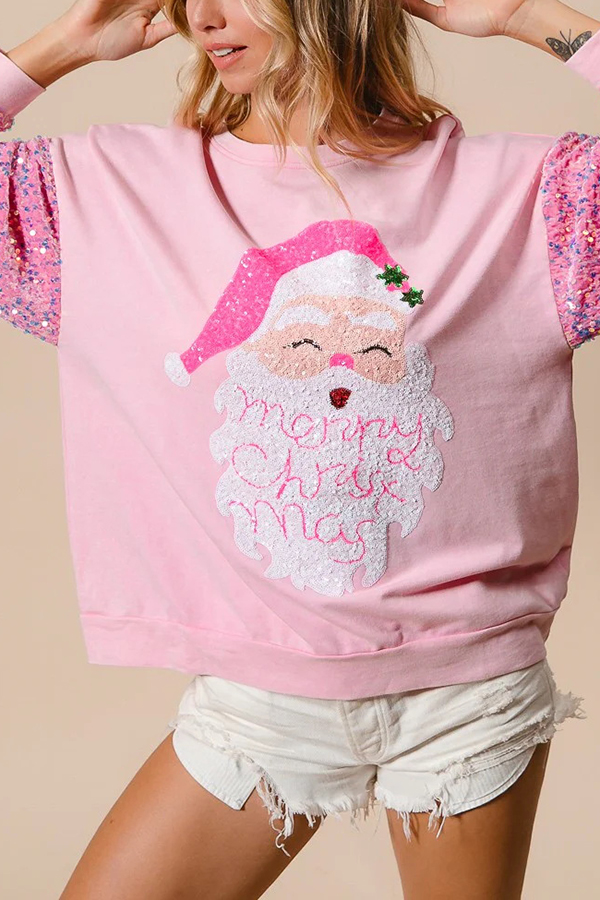Christmas Casual Loose Round Neck Sequined Sleeve Sweatshirt | Consonak