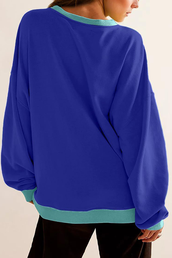 Fashionable Contrasting Color Loose Long-sleeved Casual Sweatshirt-consonak