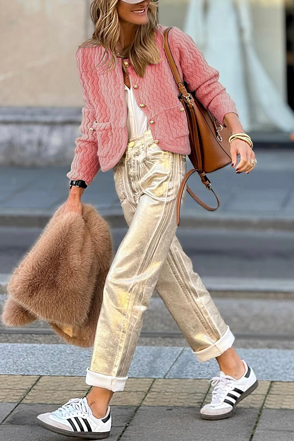 Solid Color V-neck Long-sleeved Loose Pocket Knit Cardigan-consonak