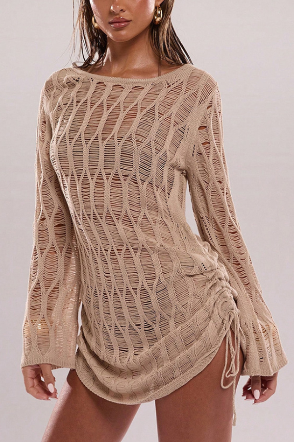 Fashionable Sheer Long-sleeved Backless Tie Slim-fit Mini Dress-consonak