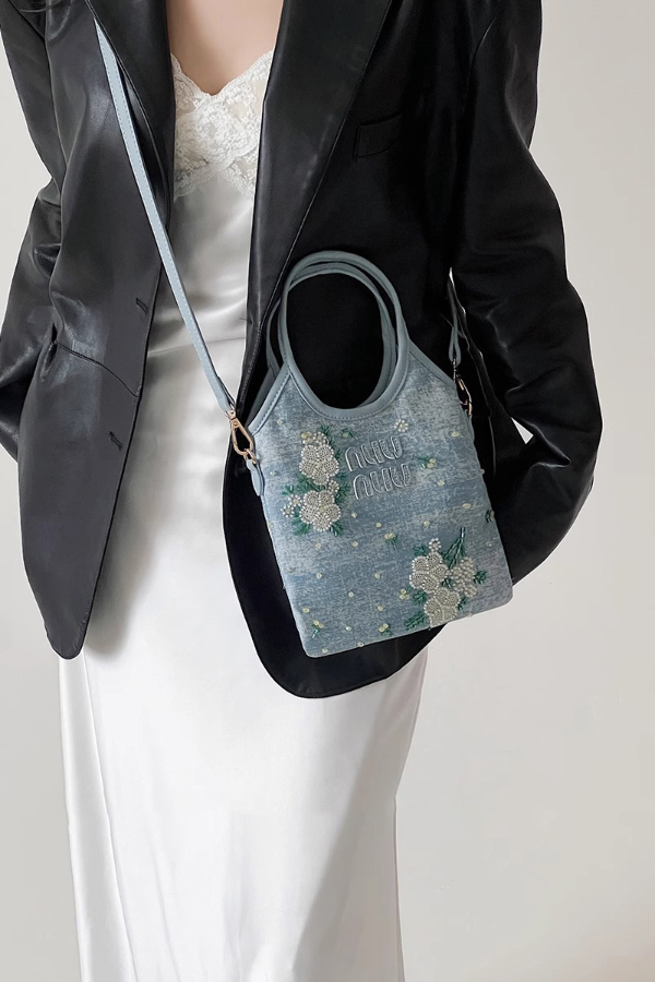 Elegant Floral Embroidered Denim Tote Bag-consonak