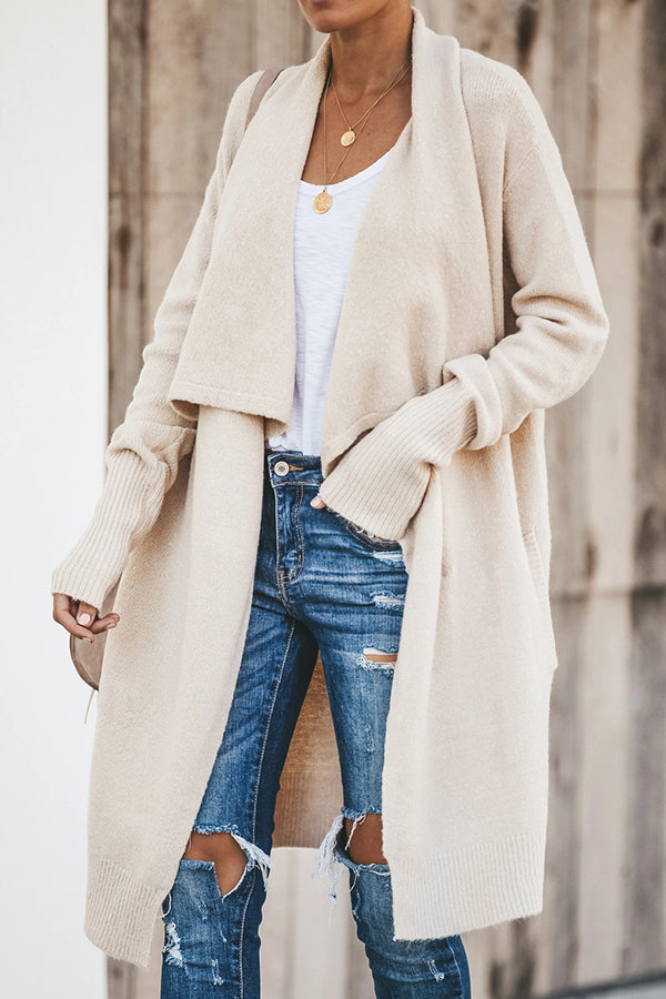 Fireside Pocketed Oversized Drape Neckline Knit Cardigan-consonak