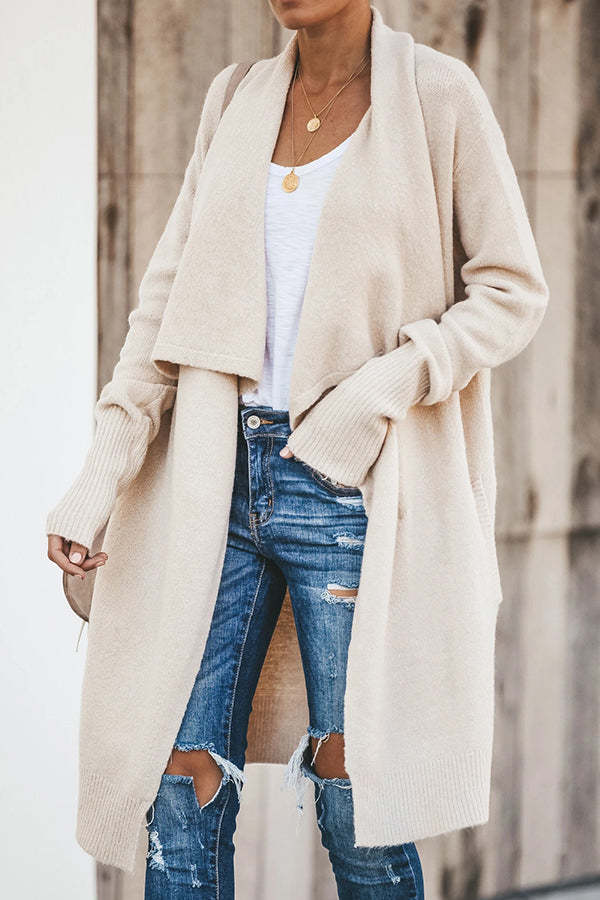 Fireside Pocketed Oversized Drape Neckline Knit Cardigan-consonak