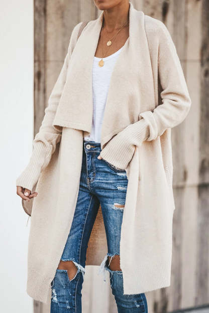 Fireside Pocketed Oversized Drape Neckline Knit Cardigan-consonak