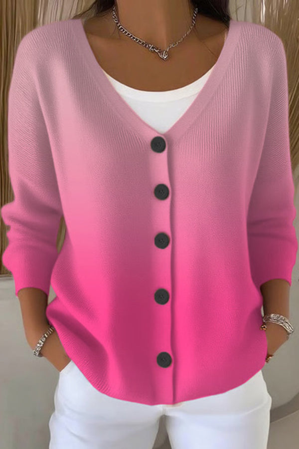 Unique Print V-Neck Long Sleeve Casual Knit Cardigan-consonak