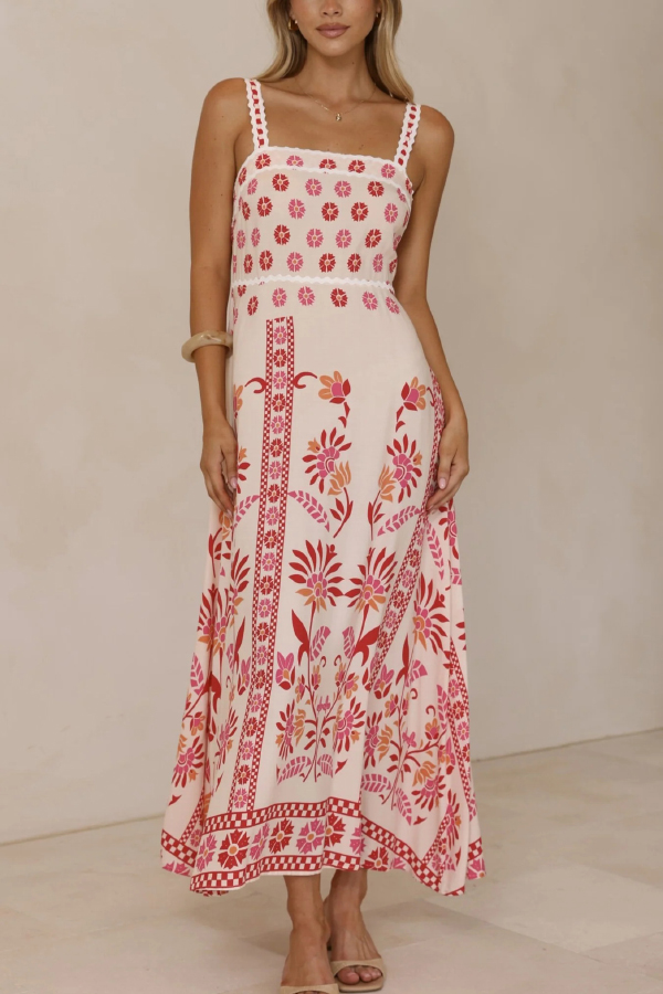 Floral Print Sleeveless Square Neck Casual Vacation Maxi Dress-consonak