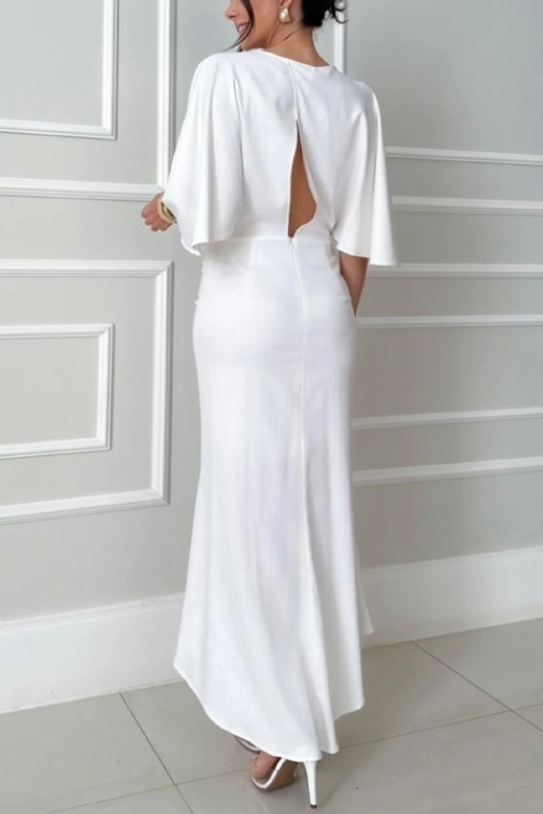 Solid Color V-neck Ribbon Waist-cinching Casual Maxi Dress