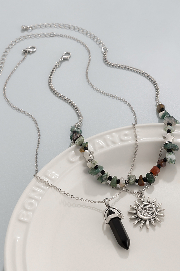 Ethnic Style Stacked Gravel Beaded Necklace-consonak