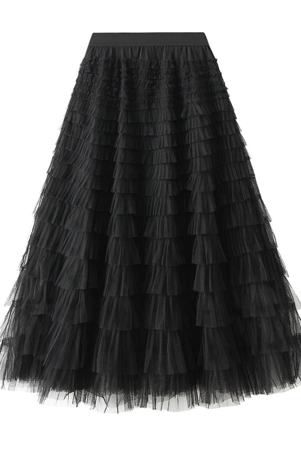 Be Your Own City Queen Tiered Elastic Waist Tulle Maxi Skirt-consonak