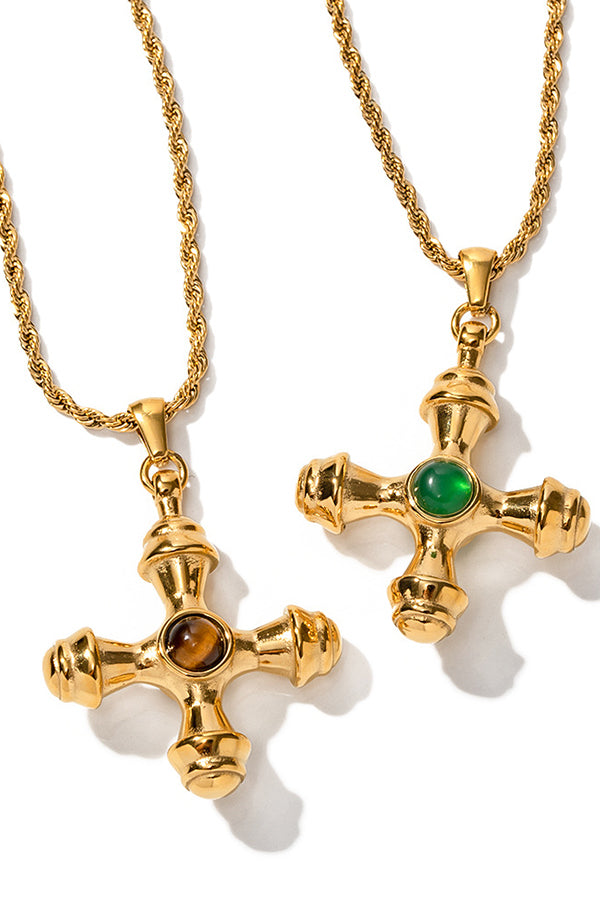 Stainless Steel Tiger Eye Cross Pendant Necklace-consonak