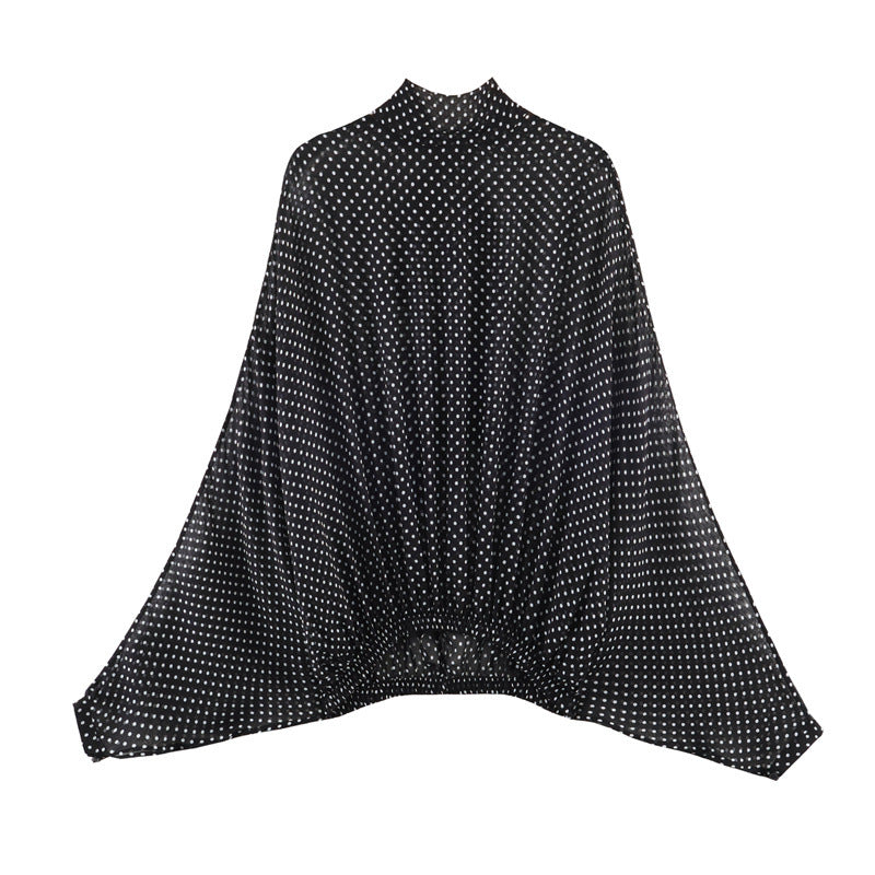 Seraphina Flowing Lantern-Sleeve Polka Dot Blouse-Consonak