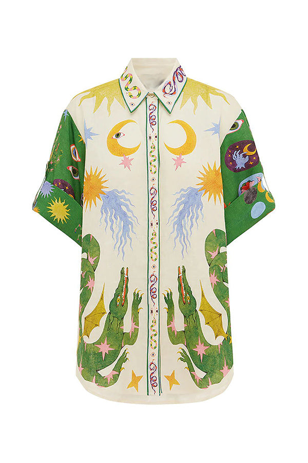 Holidays of Heaven Linen Blend Special Unique Printed Blouse and Elastic Waist Pocketed Shorts Set-consonak