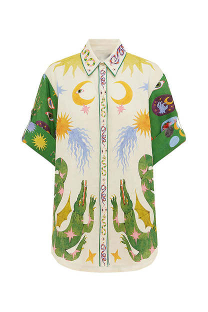 Holidays of Heaven Linen Blend Special Unique Printed Blouse and Elastic Waist Pocketed Shorts Set-consonak