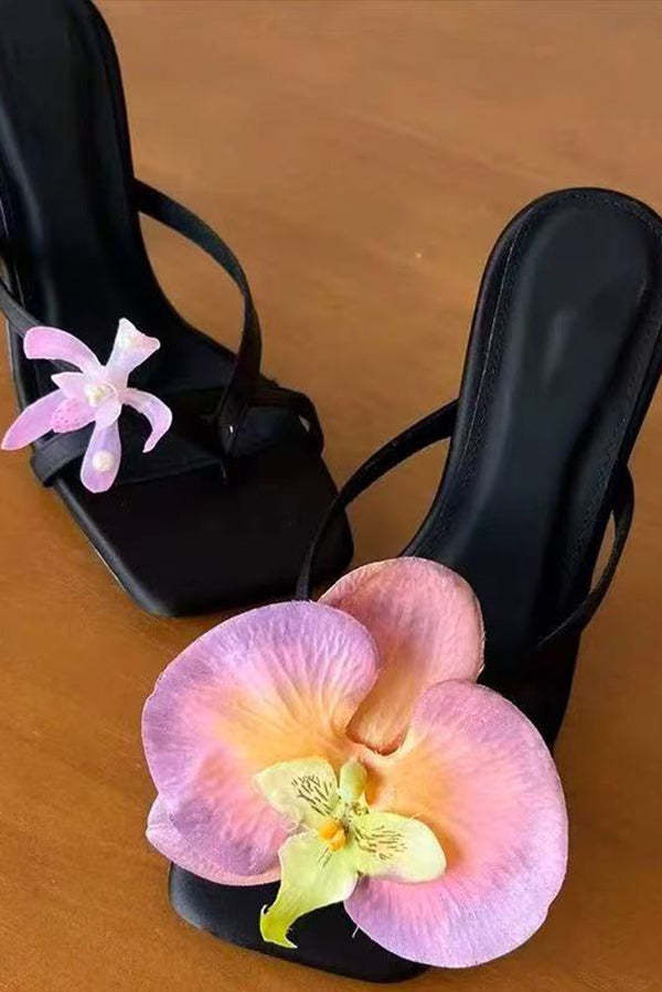 Fashion Asymmetric Flower Stiletto Sandals-consonak