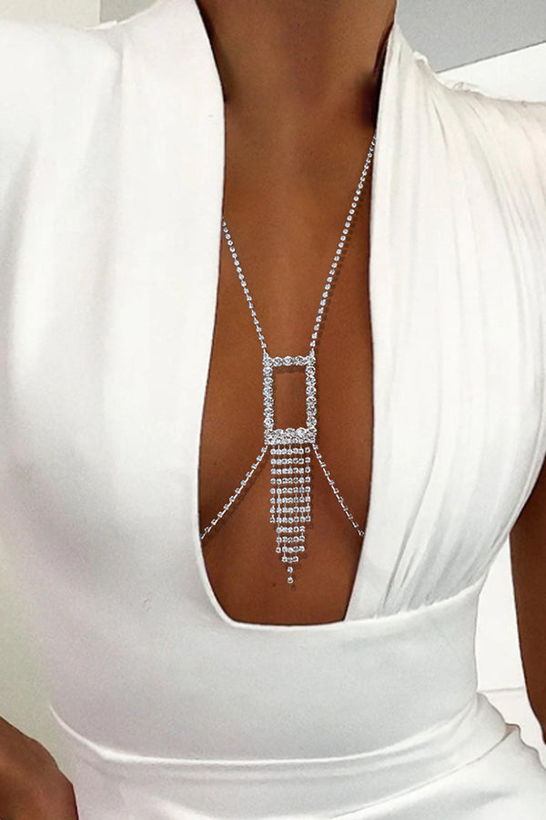 Sexy Rhinestone Hollow Square Tassel Body Chain-consonak